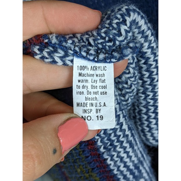 VTG New Era Sweaters Tribal Blue White & Yellow Medium - Picture 3 of 4